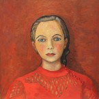 Portrait de jeune fille au corsage rouge et boutons roses © ADIN